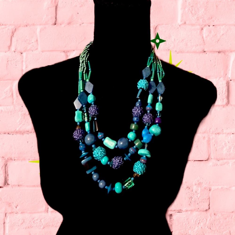 Blue Heron Statement Necklace Aqua/Navy